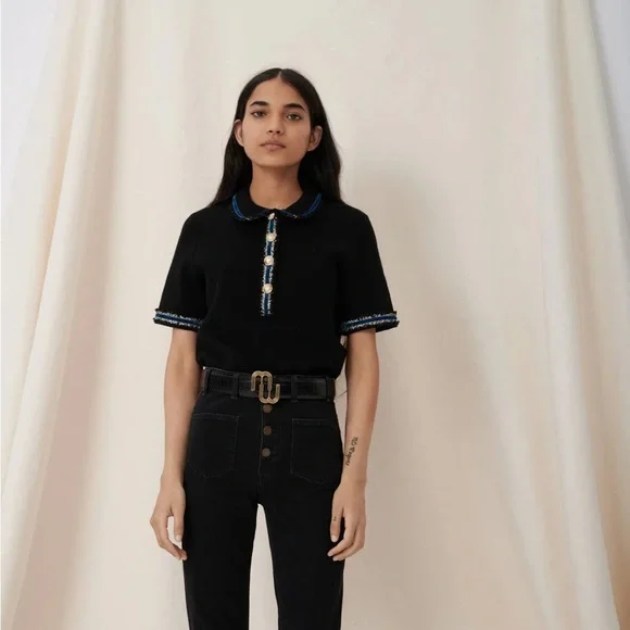 Maje Tops Maje Mexicana Polo Metallic Trim Sweater Poshmark